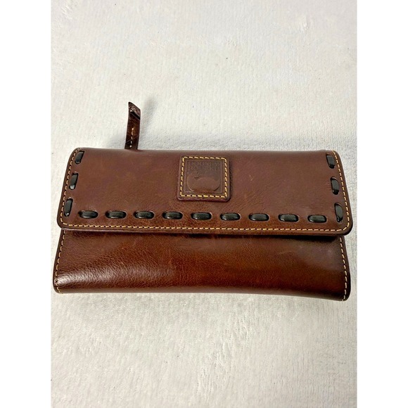 Dooney & Bourke Handbags - Dooney Bourke Chestnut Brown Florentine Leather Checkbook Clutch Wallet